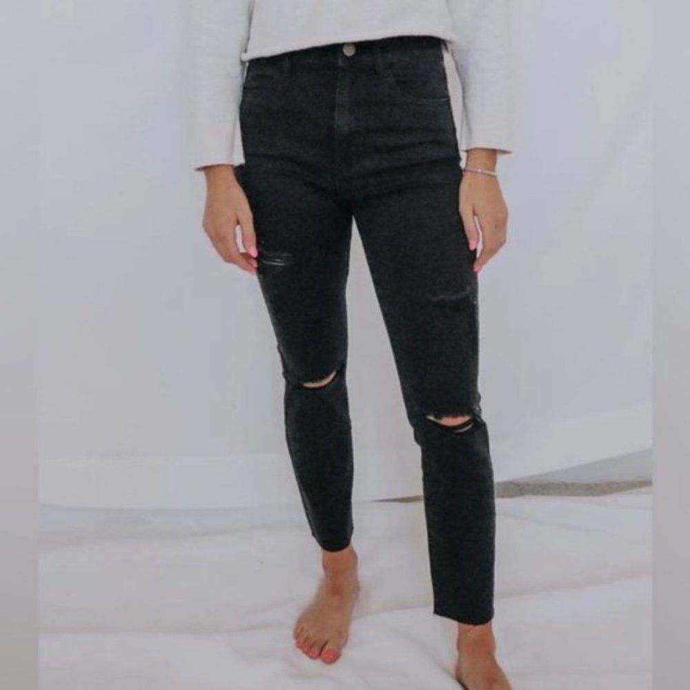 SHOW ME YOUR MUMU SOHO ZIP UP SKINNIES IN VINTAGE BLACK 31 - Picture 1 of 12